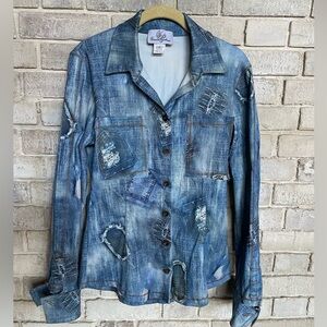 Petit Pois by Viviana G classic patch “denim” shirt size small